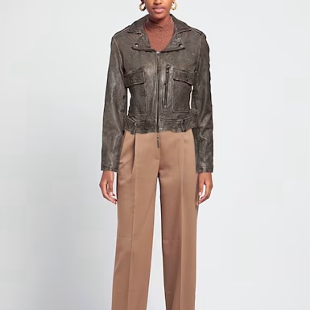 Distressed Brown Leather Jacket for Women